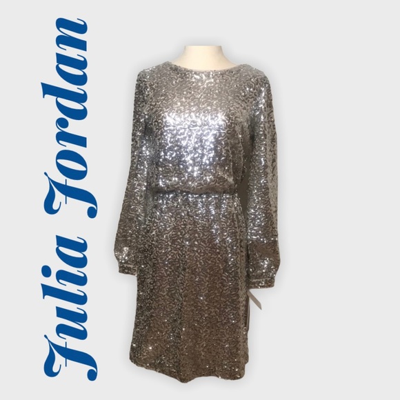 JULIA JORDAN Silver Metallic sequin mini Dress 2 NWT - Picture 2 of 14